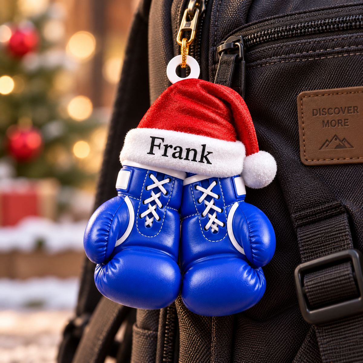 Personalized Boxing Gloves 3D Effect Christmas Ornament with Name, Custom Boxer Acrylic Keepsake with Santa Hat, Gift for Boxer Boxing Coach Fighter