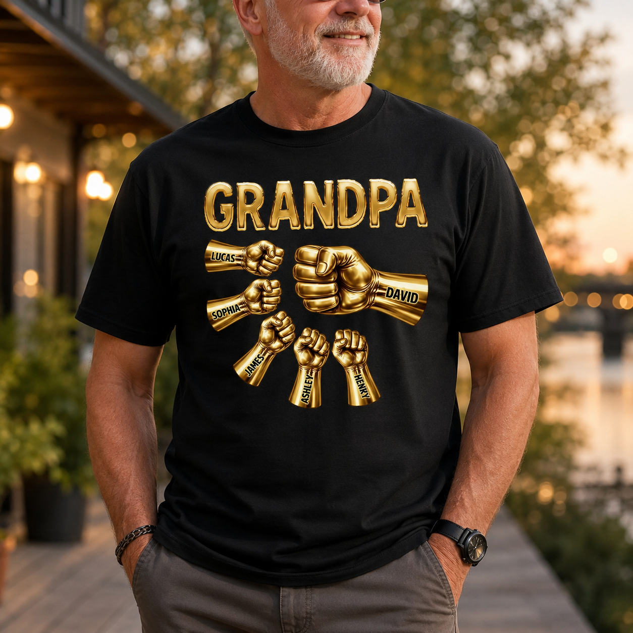 Grandpa Strong Fist Bump Shirt – Personalized Names Gift for Dad