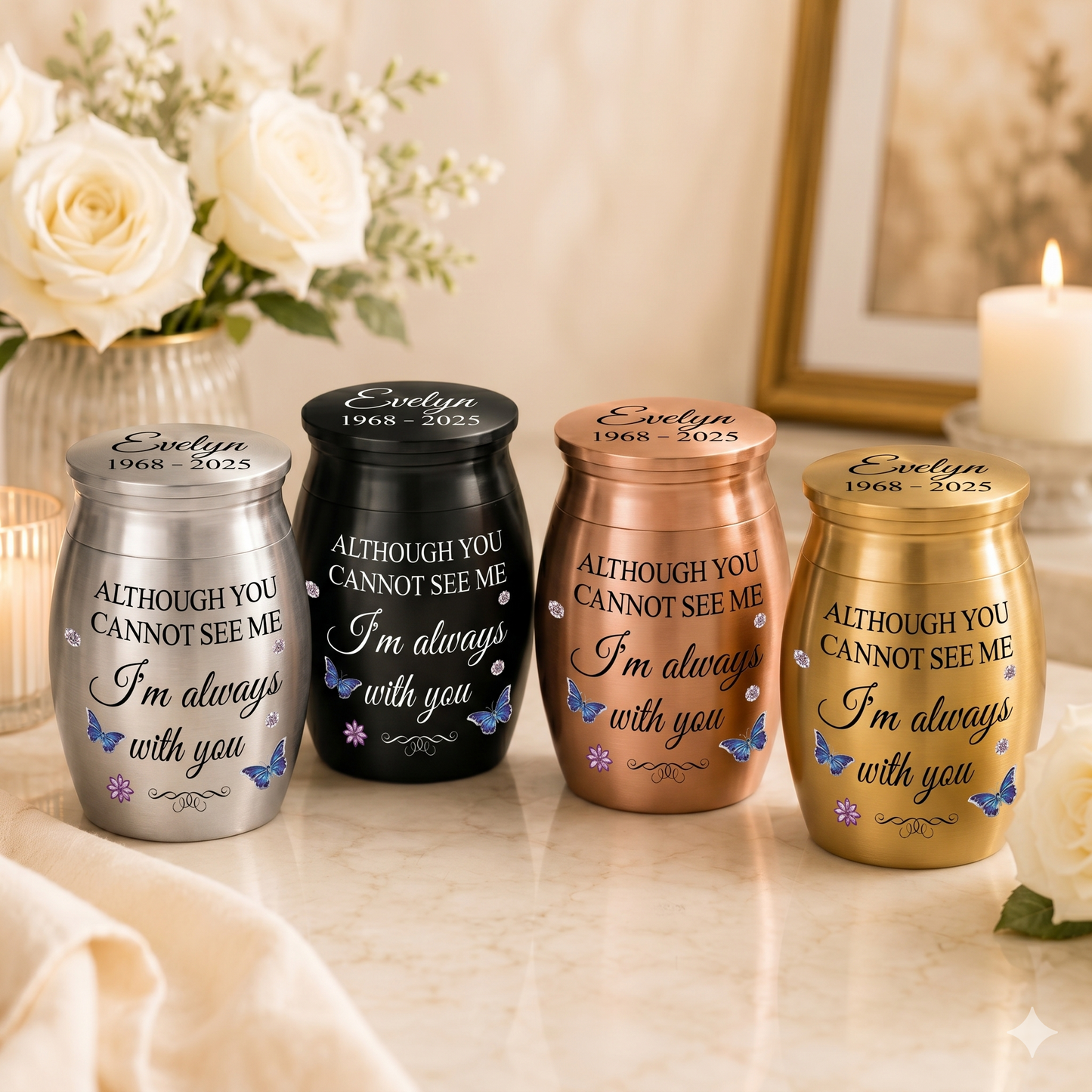 Personalized Memorial Mini Urn for Loss of Dad or Mom – I’m Always With You Keepsake Urn with Name & Year