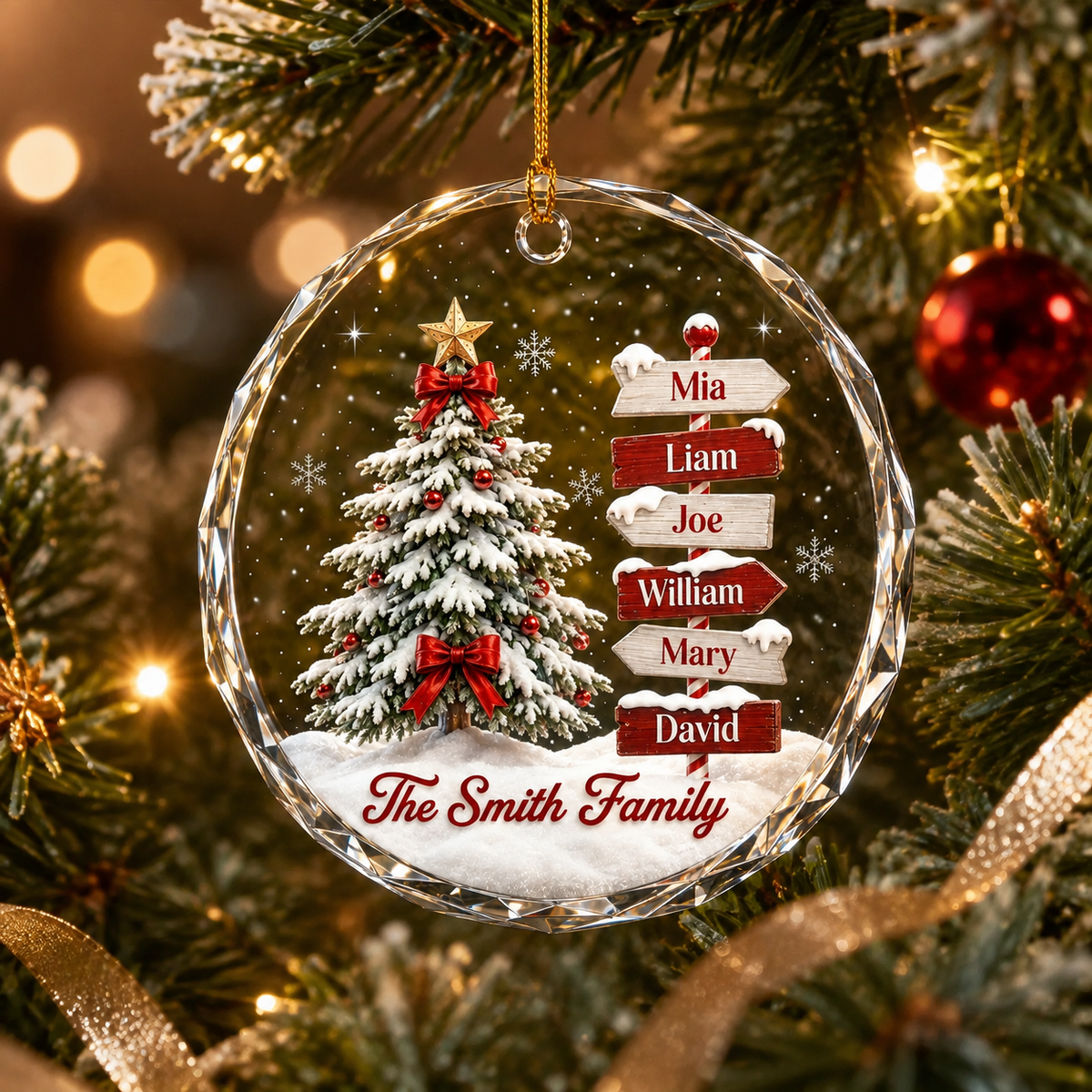 Personalized Family Glass Christmas Ornament with Names, Custom Family Signpost Keepsake, Gift for Parents Grandparents Family