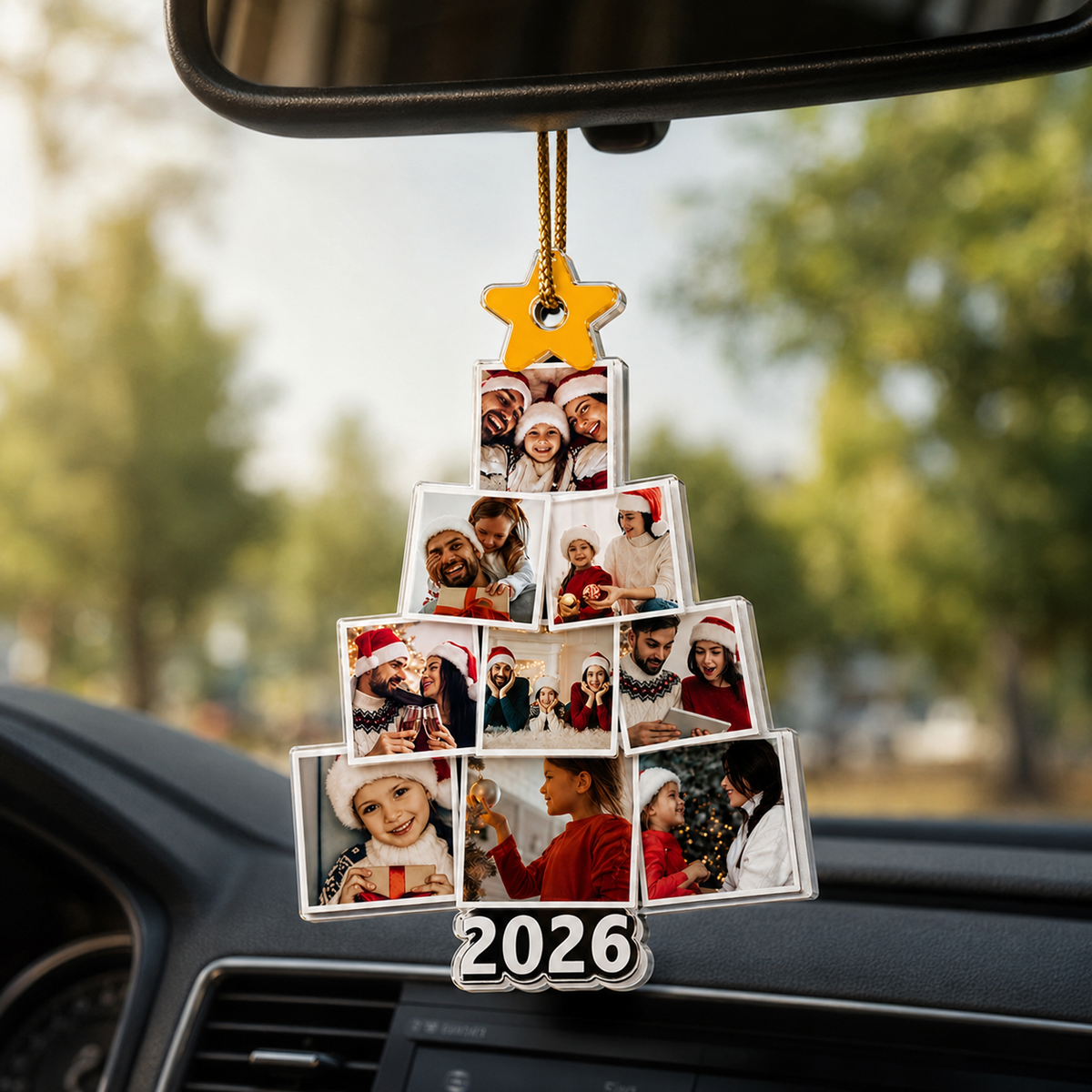 Personalized Family Tree Photo Christmas Ornament with Year, Custom Family Picture Acrylic Keepsake, Gift for Parents Grandparents