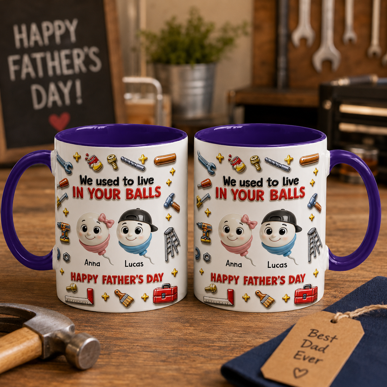 Personalized Father’s Day Mug from Kids – Funny “We Used To Live In Your Balls” Gift for Dad