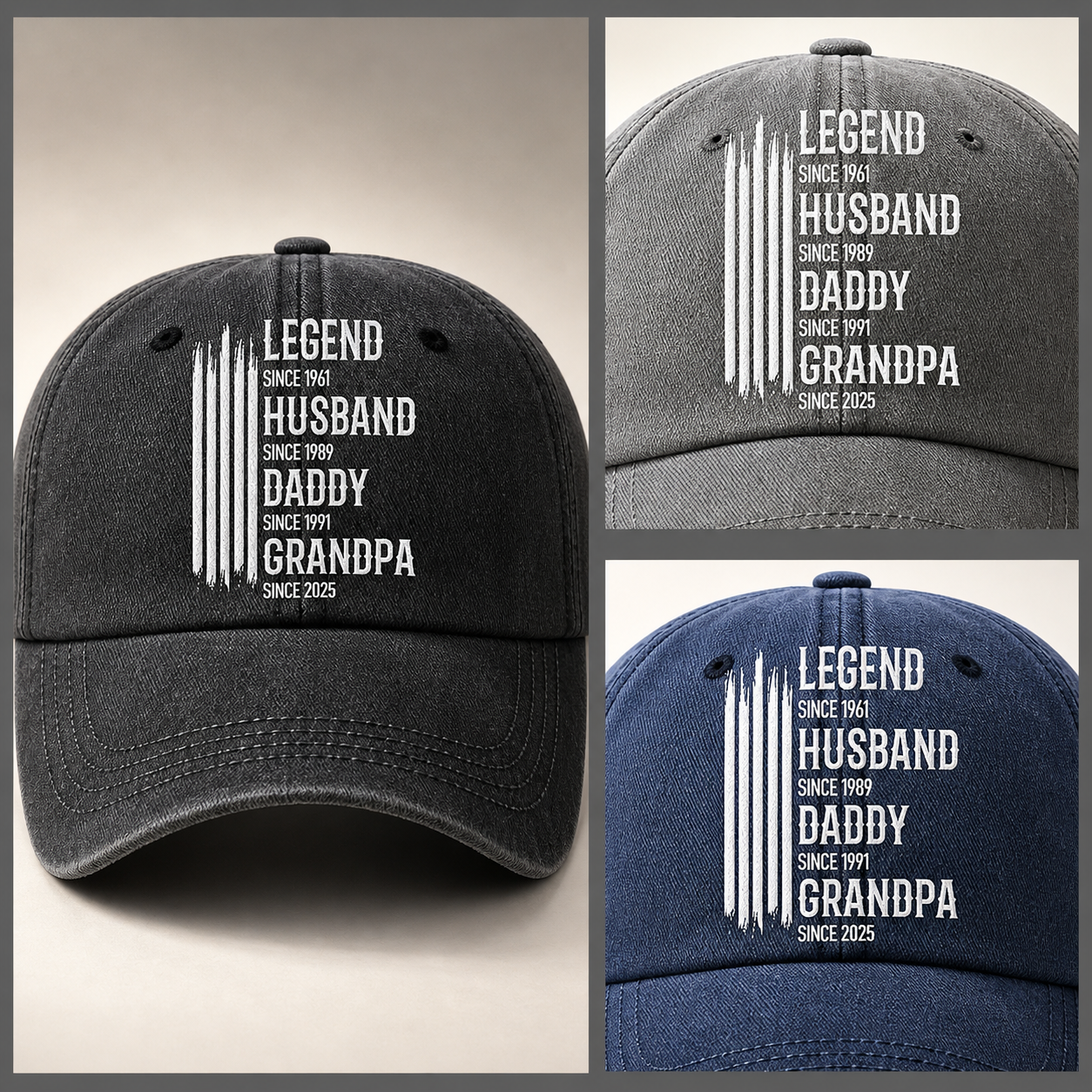 Die Original-Legende – Personalisierte Legenden-Papa-Mütze, individuelles, verwaschenes Vintage-Denim-Cap-Geschenk