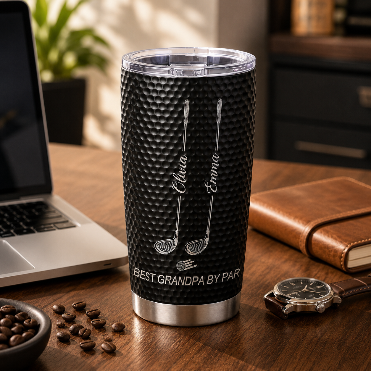 Best Dad By Par Personalized 20oz Stainless Steel Tumbler, Custom Dad Golf Tumbler with Kids' Names, Father's Day Gift