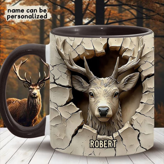 Personalized Deer Hunting Mug, Custom Embossed Effect Buck Ceramic Coffee Cup, Gift for Hunter Dad Husband Grandpa Outdoorsman