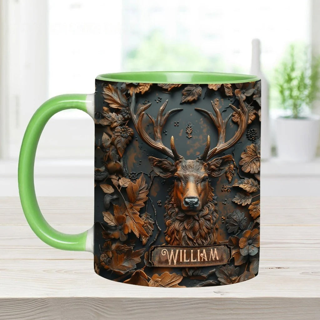 Personalized Deer Hunting Accent Mug, Custom Buck Ceramic Coffee Cup, Gift for Hunter Dad Husband Boyfriend Deer Hunting Lover