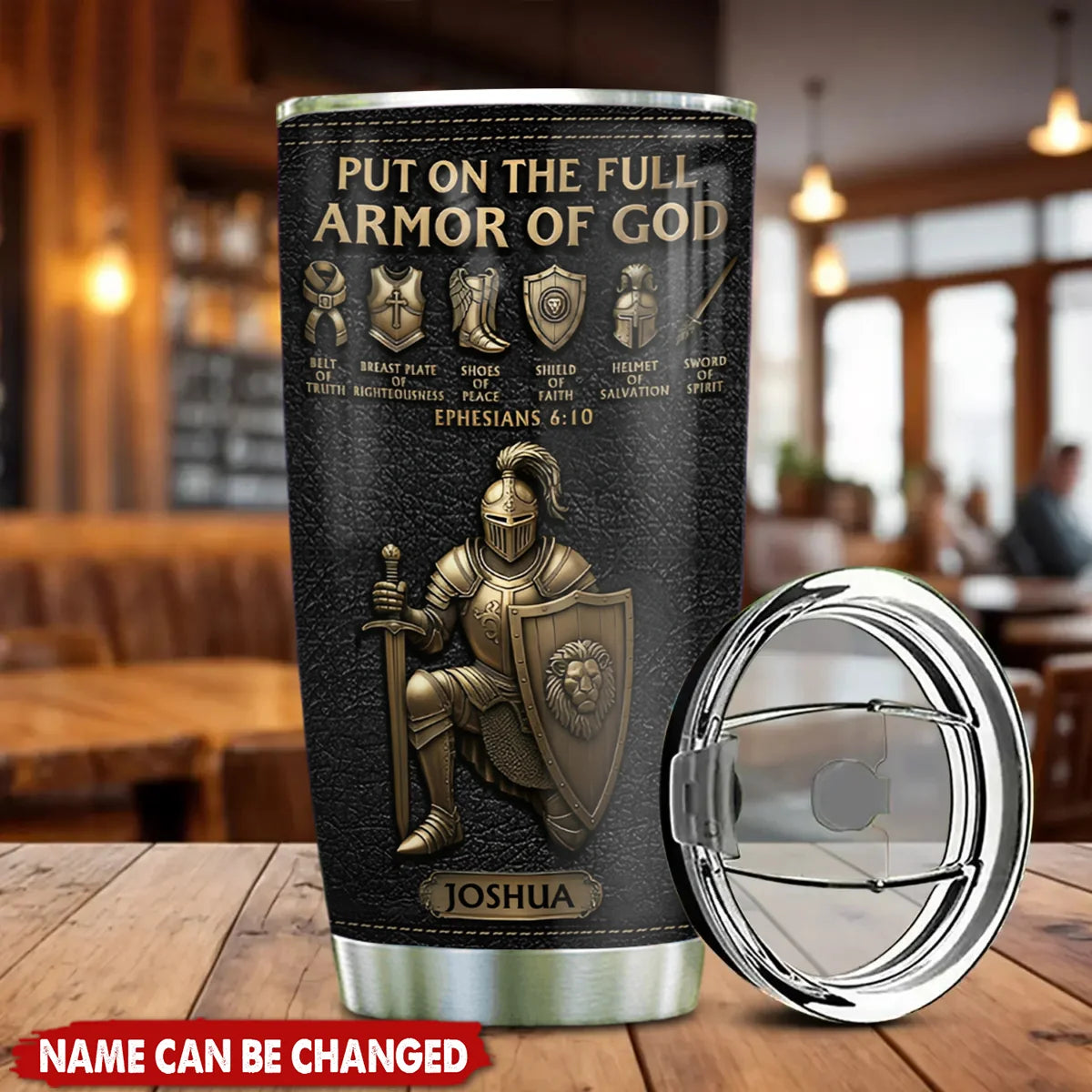 Personalized Christian Tumbler with Name, Put On The Full Armor Of God 20oz 30oz Stainless Steel Cup, Faith Gift for Men Women