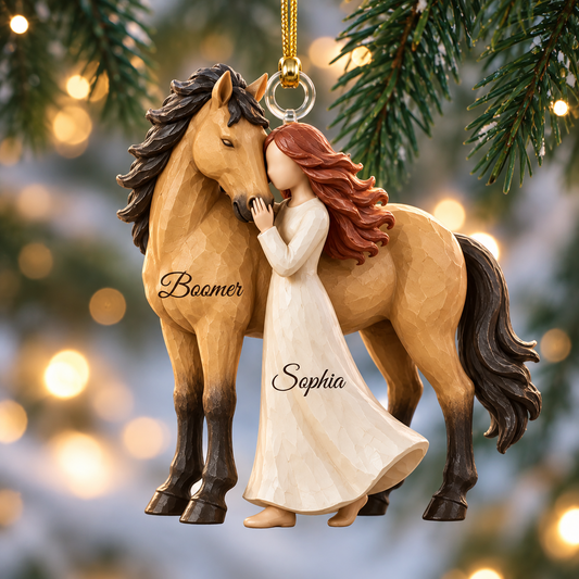 Personalized Girl and Horse 3D Effect Christmas Ornament, Custom Horse Name Acrylic Ornament, Horse Lover Gift, Equestrian Keepsake for Girls and Women