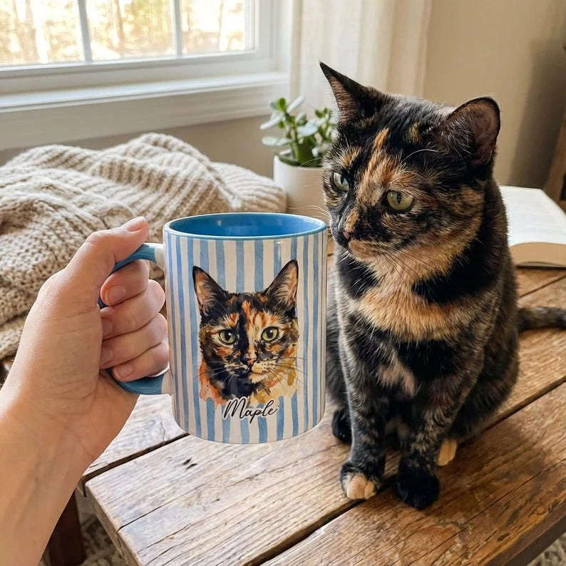 Personalized Pet Portrait Mug with Photo, Custom Glitch Soul Dog Cat Ceramic Coffee Cup, Gift for Dog Mom Cat Mom Pet Lover