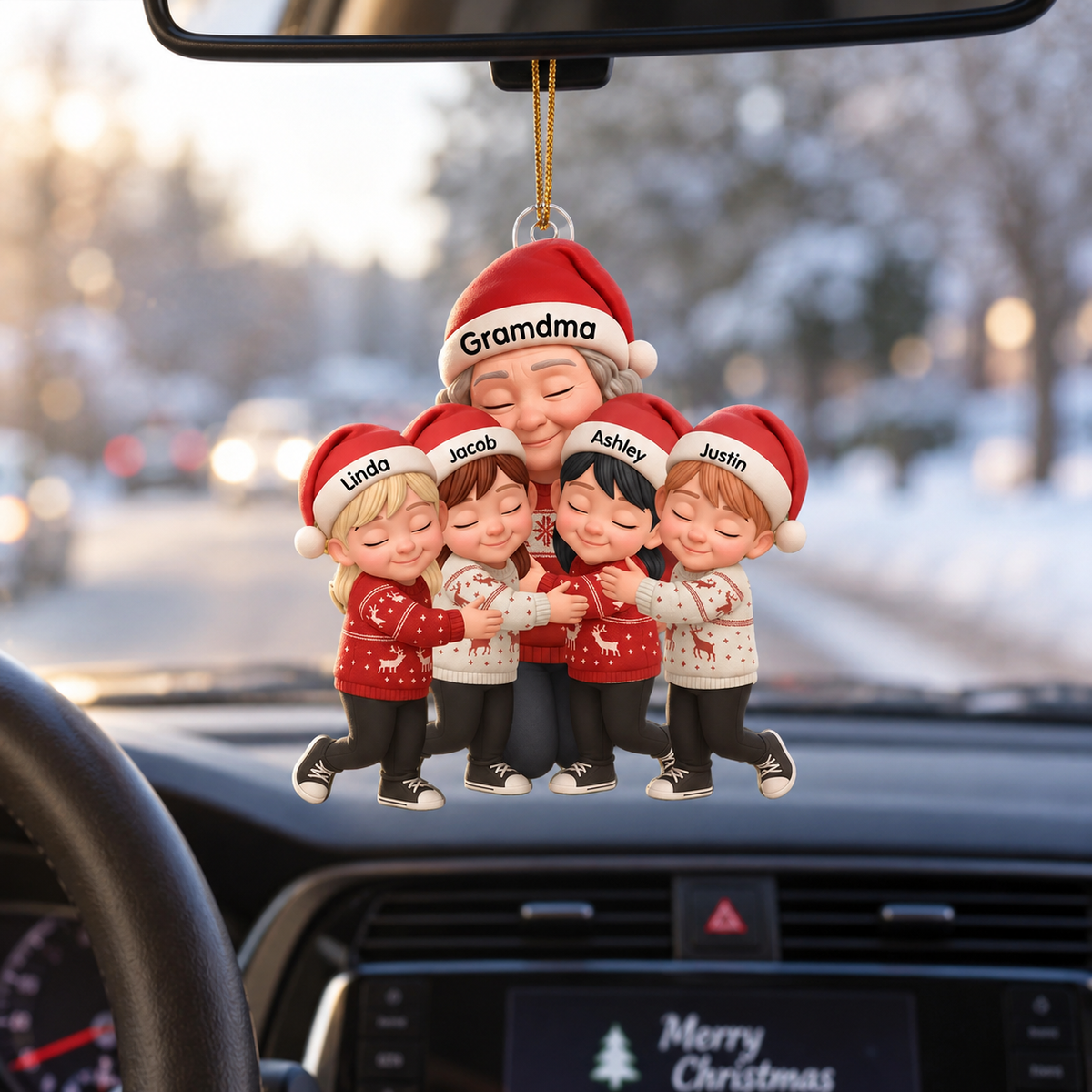 Personalized Grandma Grandkids 3D Effect Christmas Ornament, Custom Hugging Family Acrylic Keepsake, Heartwarming Gift for Grandma Nana Grandchildren
