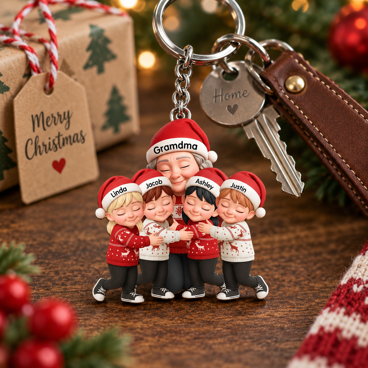 Personalized Grandma Grandkids 3D Effect Christmas Ornament, Custom Hugging Family Acrylic Keepsake, Heartwarming Gift for Grandma Nana Grandchildren