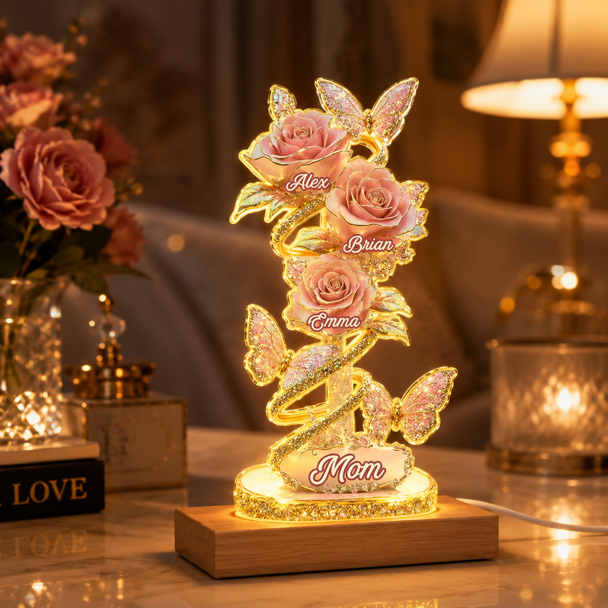 Personalisierte Acrylplatte „Mein Garten“ für Mama, Oma – individuelles Blumen-Nachtlicht