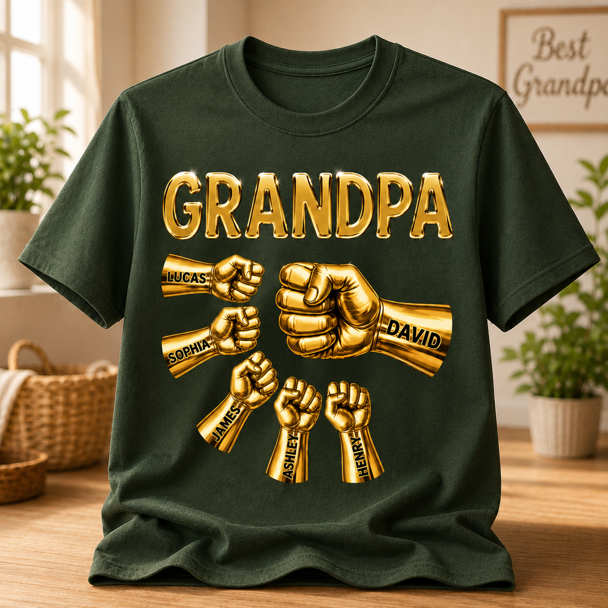 Grandpa Strong Fist Bump Shirt – Personalized Names Gift for Dad