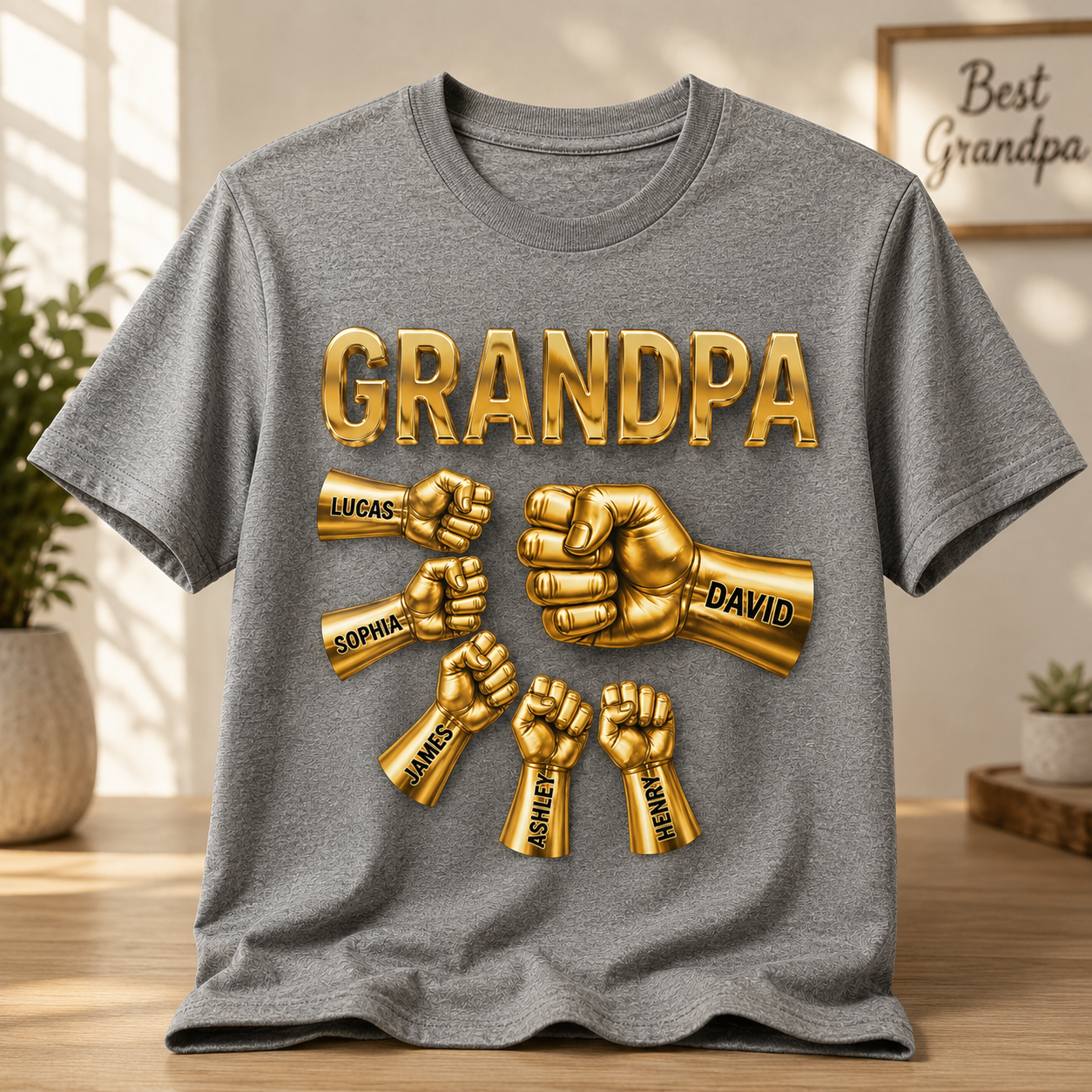 Grandpa Strong Fist Bump Shirt – Personalized Names Gift for Dad
