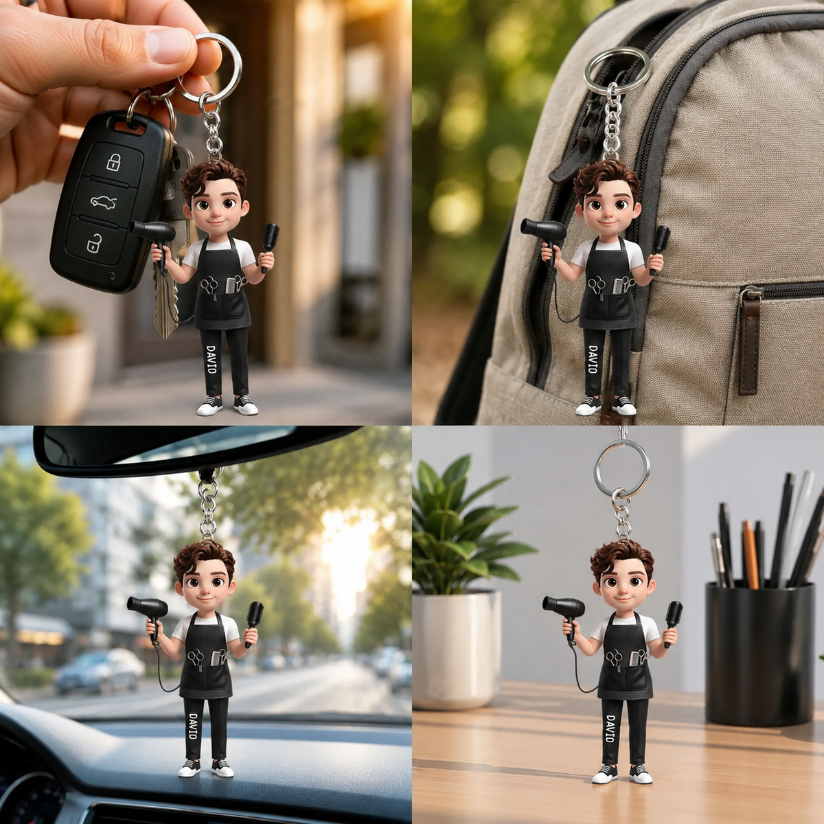 Personalized Hair Stylist Keychain 3D Effect, Custom Hairdresser Acrylic Key Ring, Gift for Hairstylist Barber Cosmetologist Salon Owner
