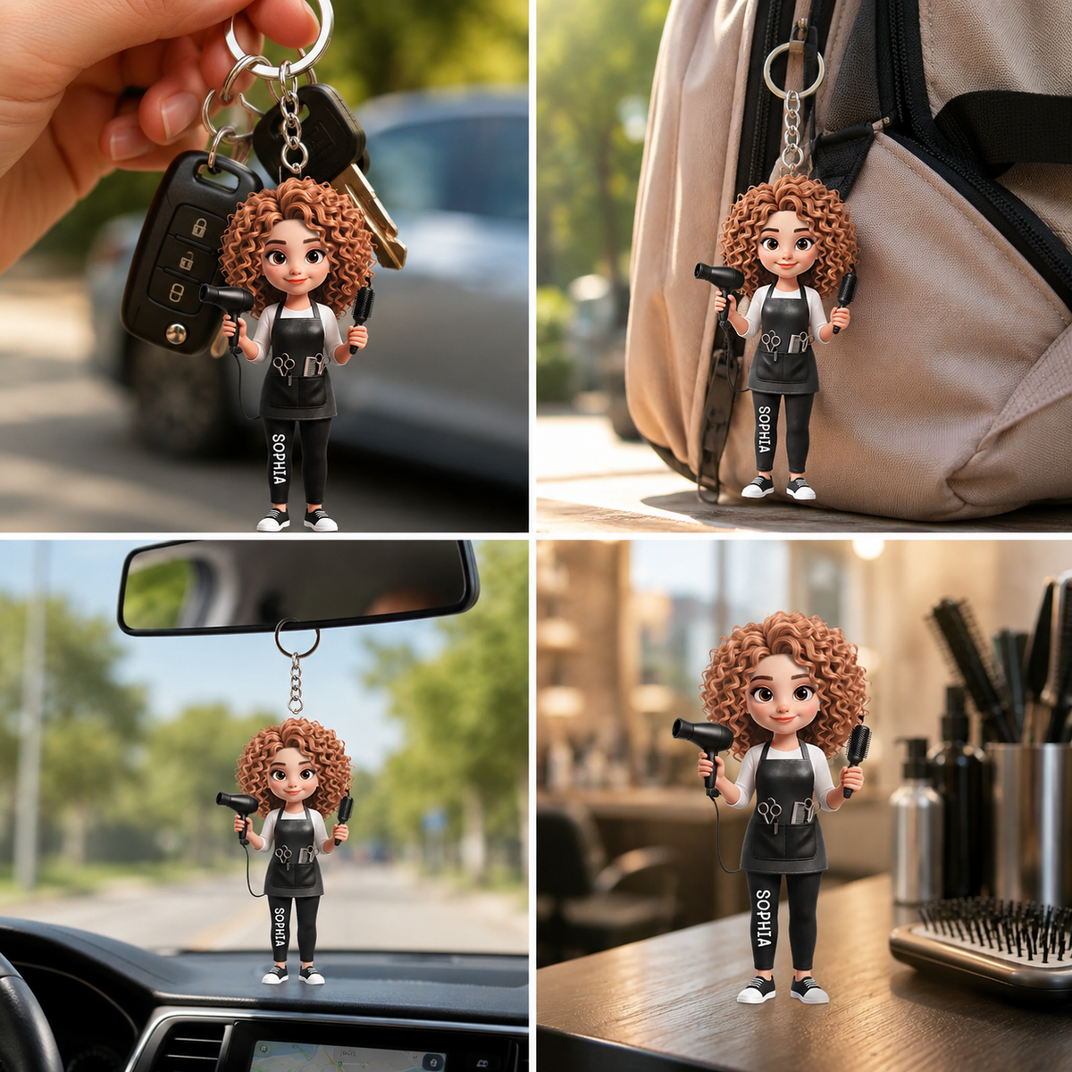 Personalized Hair Stylist Keychain 3D Effect, Custom Hairdresser Acrylic Key Ring, Gift for Hairstylist Barber Cosmetologist Salon Owner
