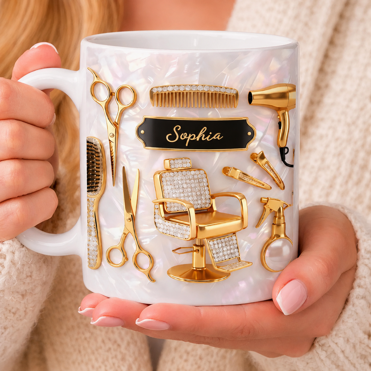 Taza personalizada con nombre de barbero, 11oz, 15oz, efecto de impresión 3D, regalo para estilistas, regalo para barberos y estilistas