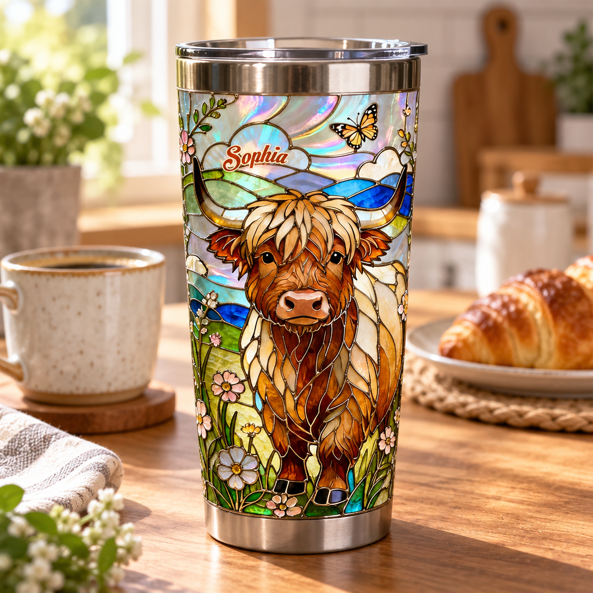 Personalized Highland Cow 3D Effect Tumbler with Name, Custom Stainless Steel Travel Cup, Gift for Cow Lover Women Mom