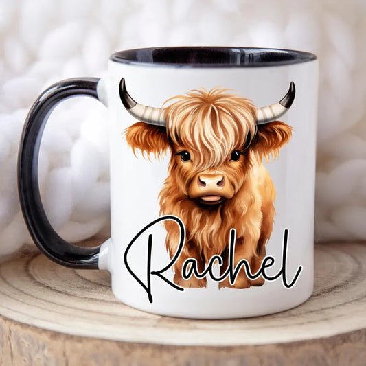 Personalized Highland Cow Coffee Mug, Custom Cute Cow Ceramic Cup, Gift for Cow Lover Women Friend Mom Birthday Gift for Her
