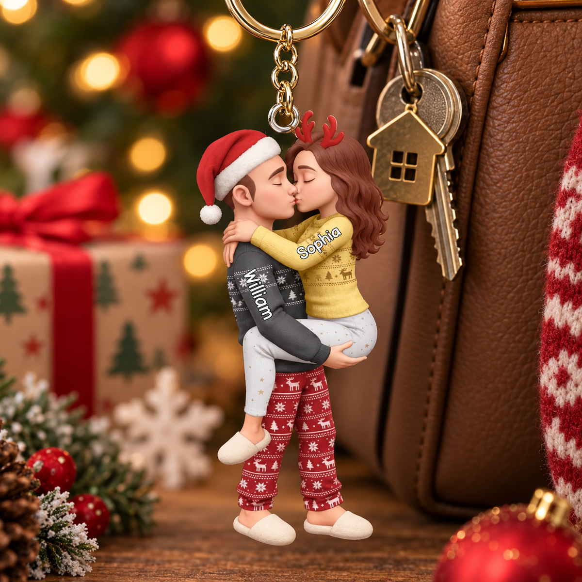 Personalized Husband Wife 3D Effect Christmas Ornament, Custom Couple Acrylic Keepsake, Romantic Gift for Husband Wife Newlyweds Anniversary