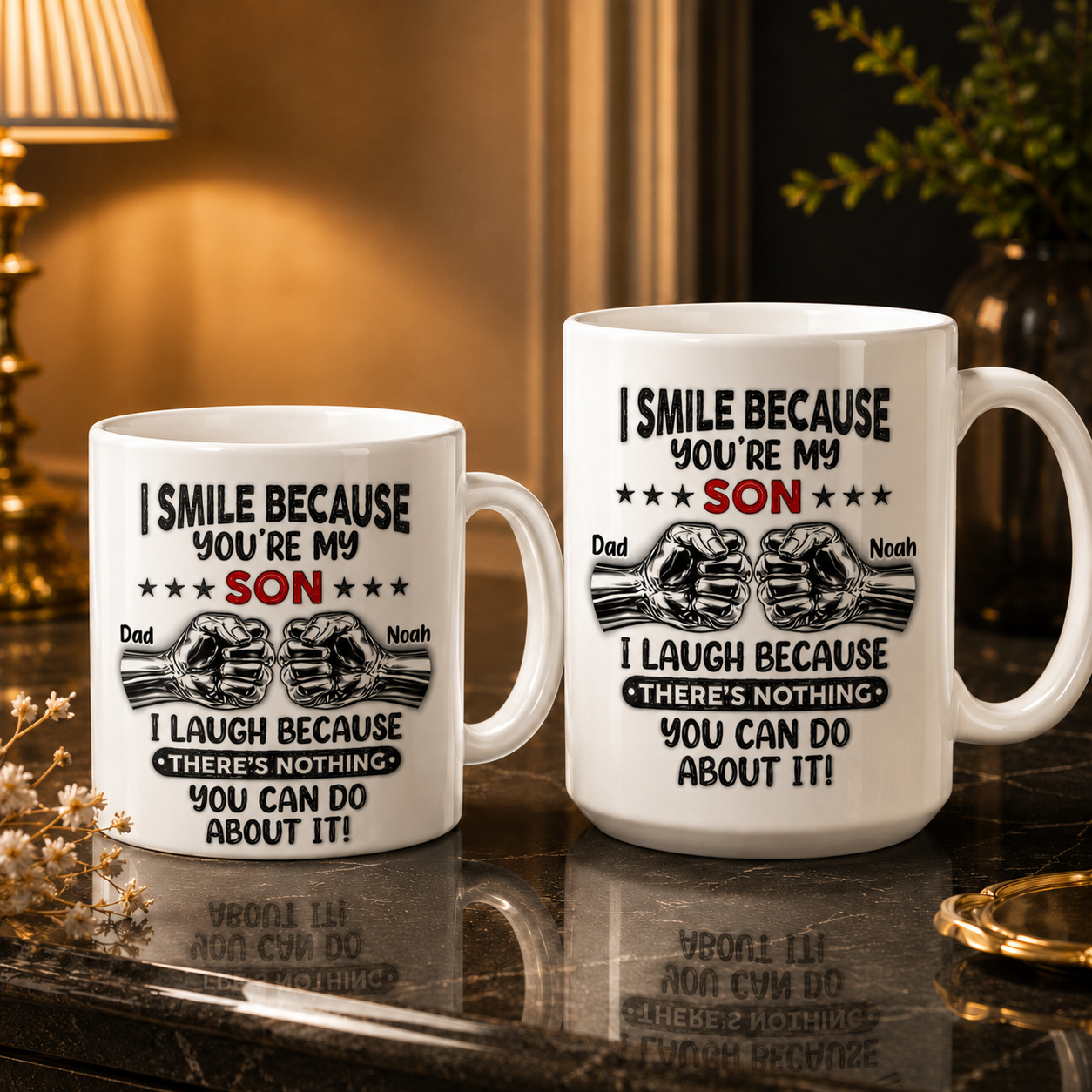 I Smile Because You’re My Son Mug – Personalized Father & Son Mug 3D Effect, Custom Gift for Son