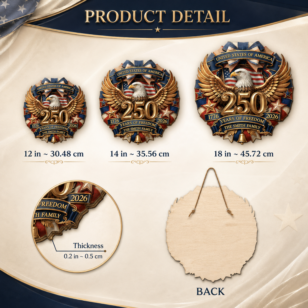America 250 Years of Freedom Personalized Wood Sign – 4th of July Gift