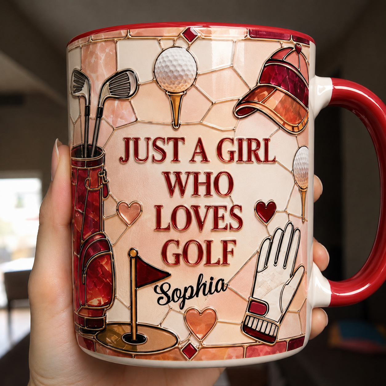 Personalized Just A Girl Who Loves Golf 3D Effect Mug – Custom Name Golf Lover Ceramic Mug, 11oz 15oz Birthday Gift for Her