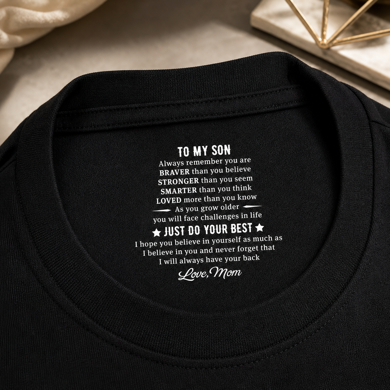 Gib einfach dein Bestes – personalisiertes T-Shirt mit Aufdruck im Nackenbereich, individuelles Geschenk-Shirt für Mama und Papa