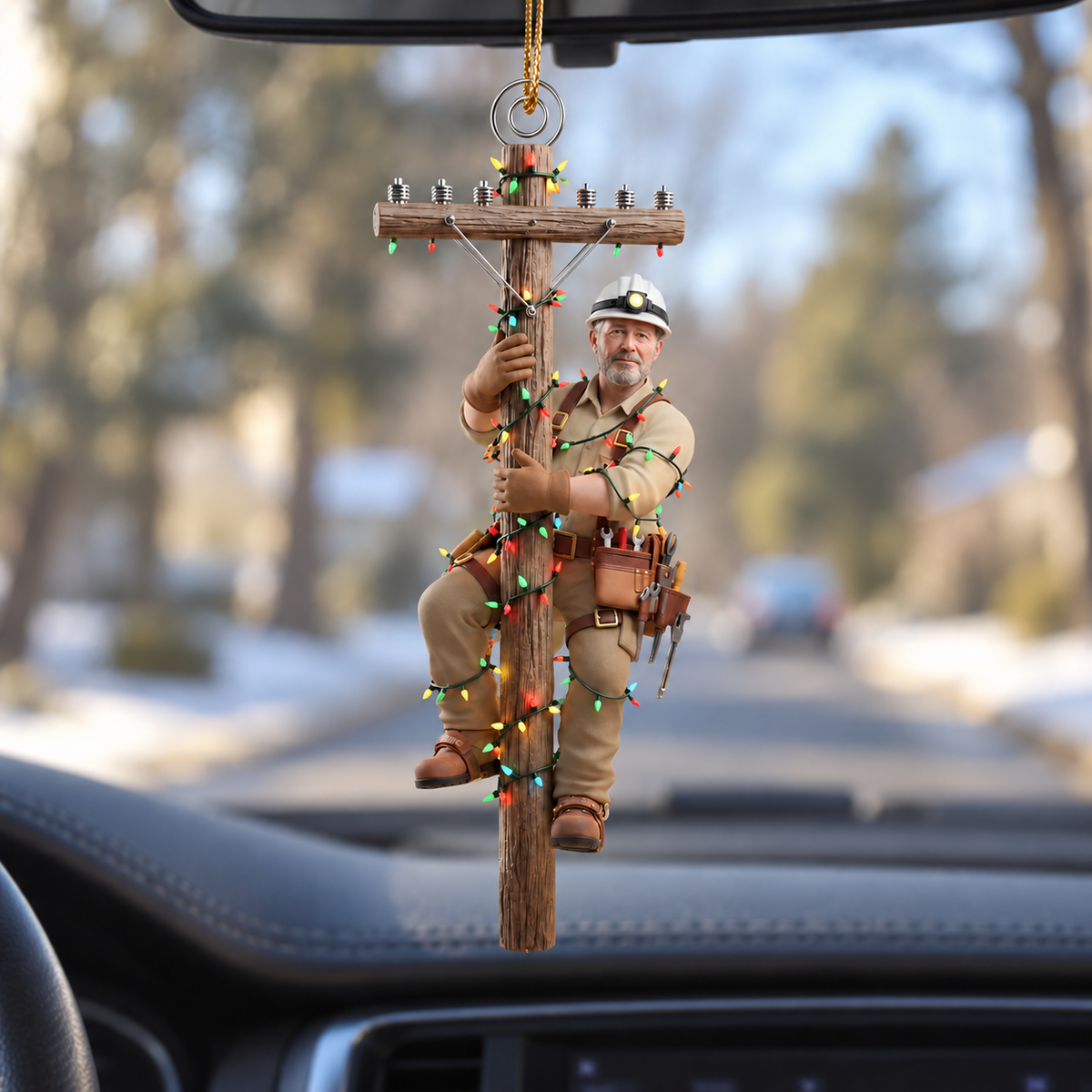 Personalized Lineman 3D Effect Photo Christmas Ornament, Custom Electrician Utility Worker Acrylic Ornament, Power Lineman Gift for Husband Dad Coworker