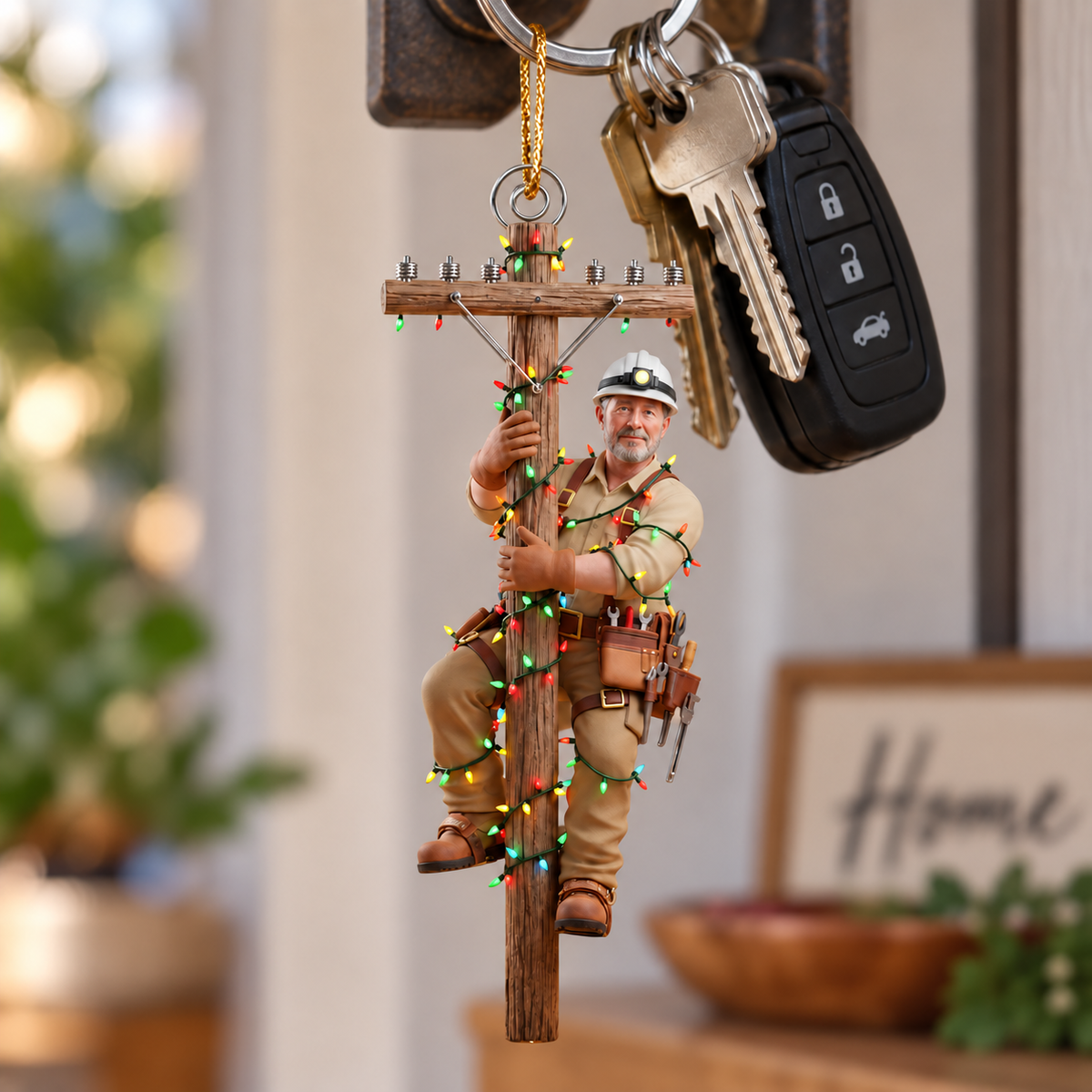 Personalized Lineman 3D Effect Photo Christmas Ornament, Custom Electrician Utility Worker Acrylic Ornament, Power Lineman Gift for Husband Dad Coworker