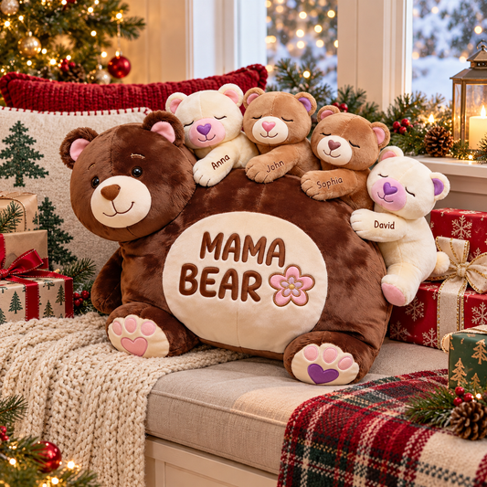 Personalized Mama Bear Faux Fur 3D Effect Shaped Pillow – Custom Name Mother’s Day Throw Pillow for Mom, Grandma, and Family Decor