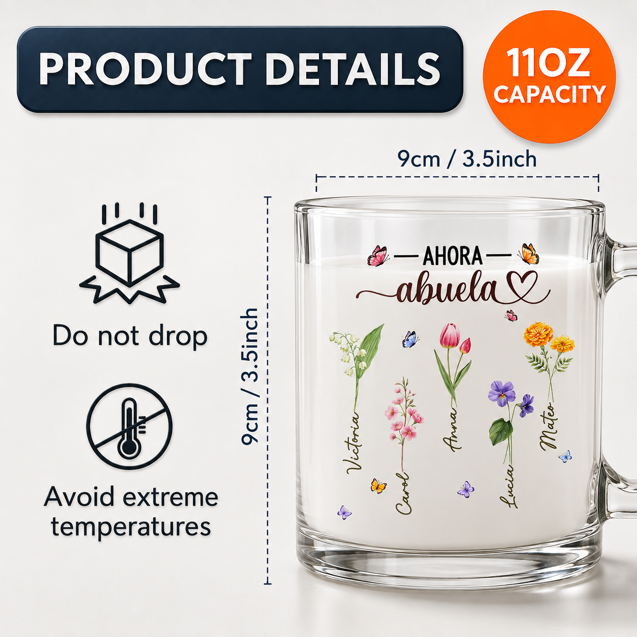 Flor del Mes de Cumpleaños de la Abuela - Taza de Cristal Personalizada