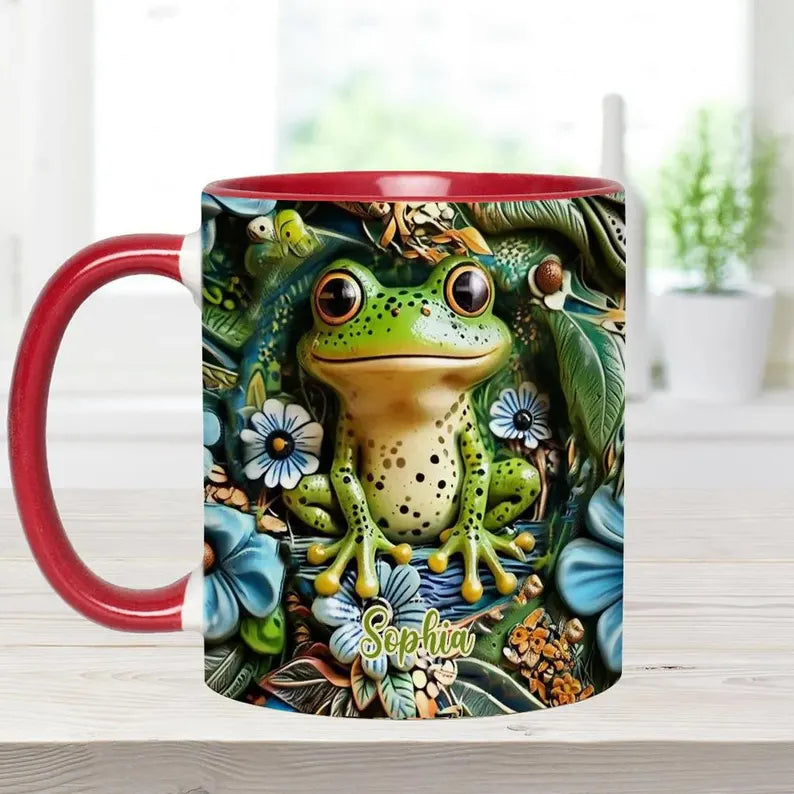 Personalized Frog Accent Mug, Custom Cute Frog Ceramic Coffee Cup, Gift for Frog Lover Women Mom Friend, Mother’s Day Birthday Gift