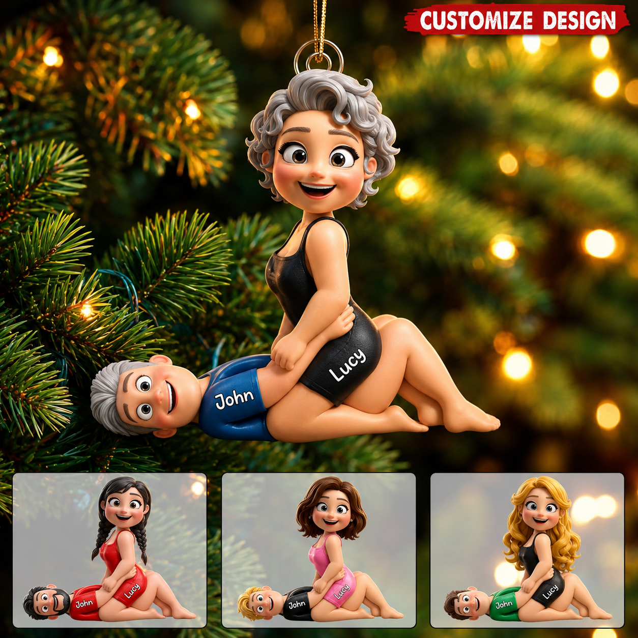 Personalized Naughty Couple 3D Acrylic Ornament, Custom Cartoon Couple Christmas Ornament, Funny Romantic Gift for Couples, Anniversary & Christmas Keepsake