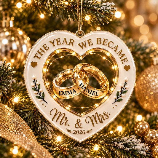 Personalized Newlywed 3D Effect Christmas Ornament – Custom Name First Christmas as Mr & Mrs Gift for Couples