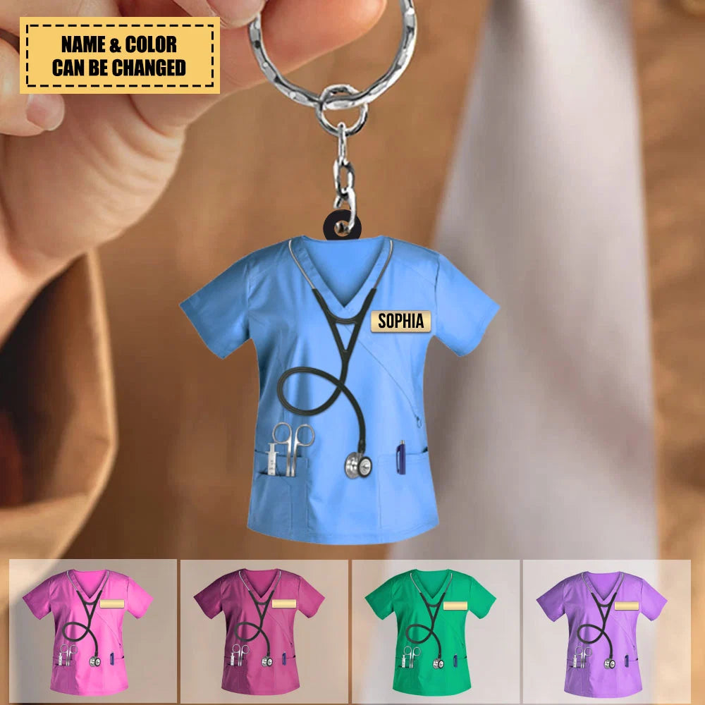 Personalized Nurse Scrubs 3D Effect Car Ornament with Name, Custom RN Uniform Hanging Charm, Gift for Registered Nurse Nursing Student