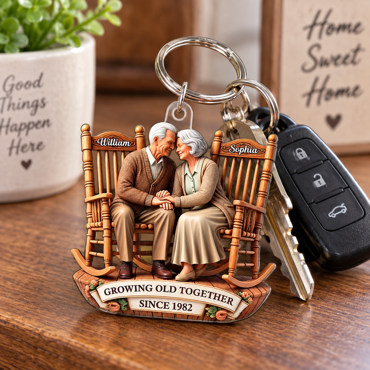 Personalized Old Couple 3D Effect Christmas Ornament with Names, Custom Rocking Chair Acrylic Keepsake, Anniversary Gift for Husband Wife Grandparents