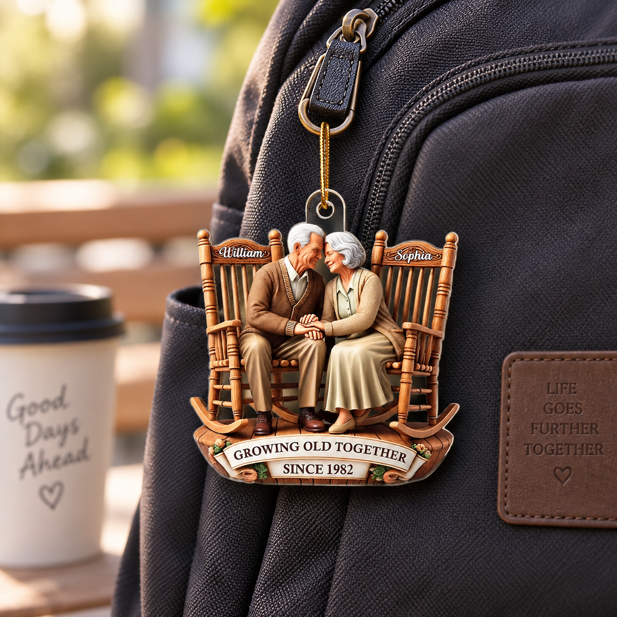 Personalized Old Couple 3D Effect Christmas Ornament with Names, Custom Rocking Chair Acrylic Keepsake, Anniversary Gift for Husband Wife Grandparents