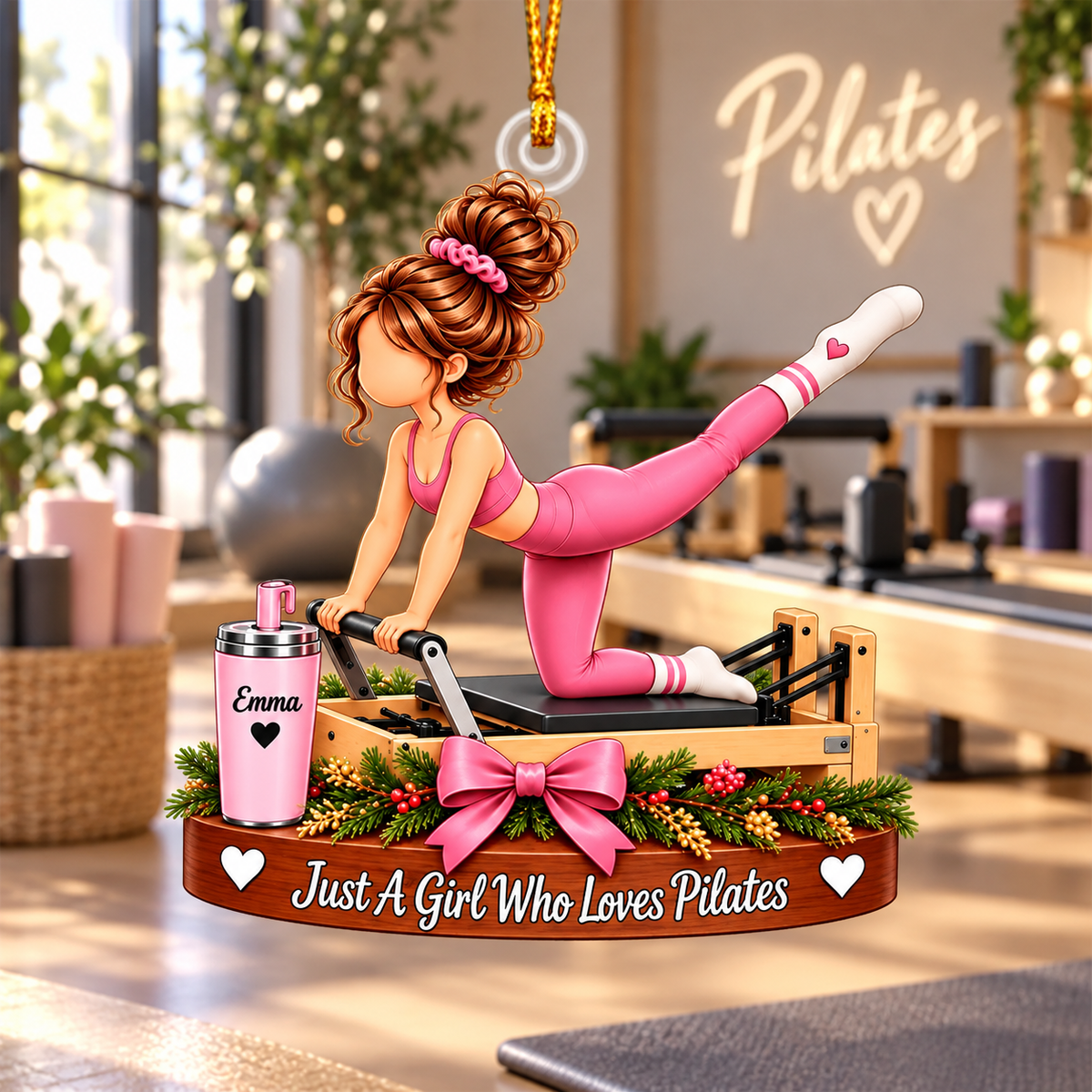 Personalized Pilates Girl 3D Effect Christmas Ornament – Custom Name Pilates Lover Gift Keepsake