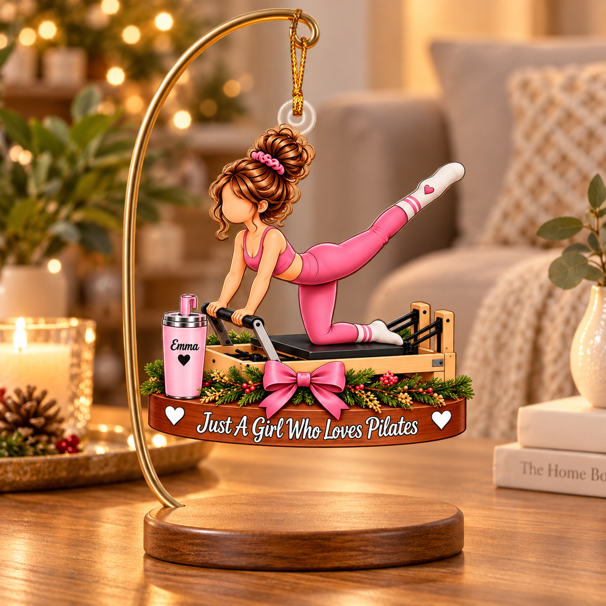 Personalized Pilates Girl 3D Effect Christmas Ornament – Custom Name Pilates Lover Gift Keepsake