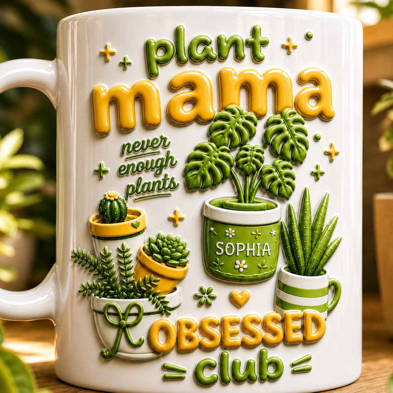 Personalized Plant Mama Ceramic Mug 3D Effect with Custom Name, 3D Gardening Coffee Cup Gift for Plant Lovers, Moms, Gardeners