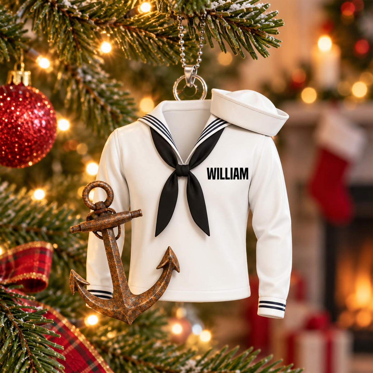 Personalized Sailor Car 3D Effect Ornament with Name, Custom Navy Uniform Acrylic Car Charm, Gift for Sailor Veteran Military Family