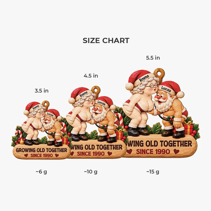 Personalized Growing Old Together Santa Couple Wooden Ornament, Custom Names Christmas Keepsake, Gift for Husband Wife Grandparents Couples