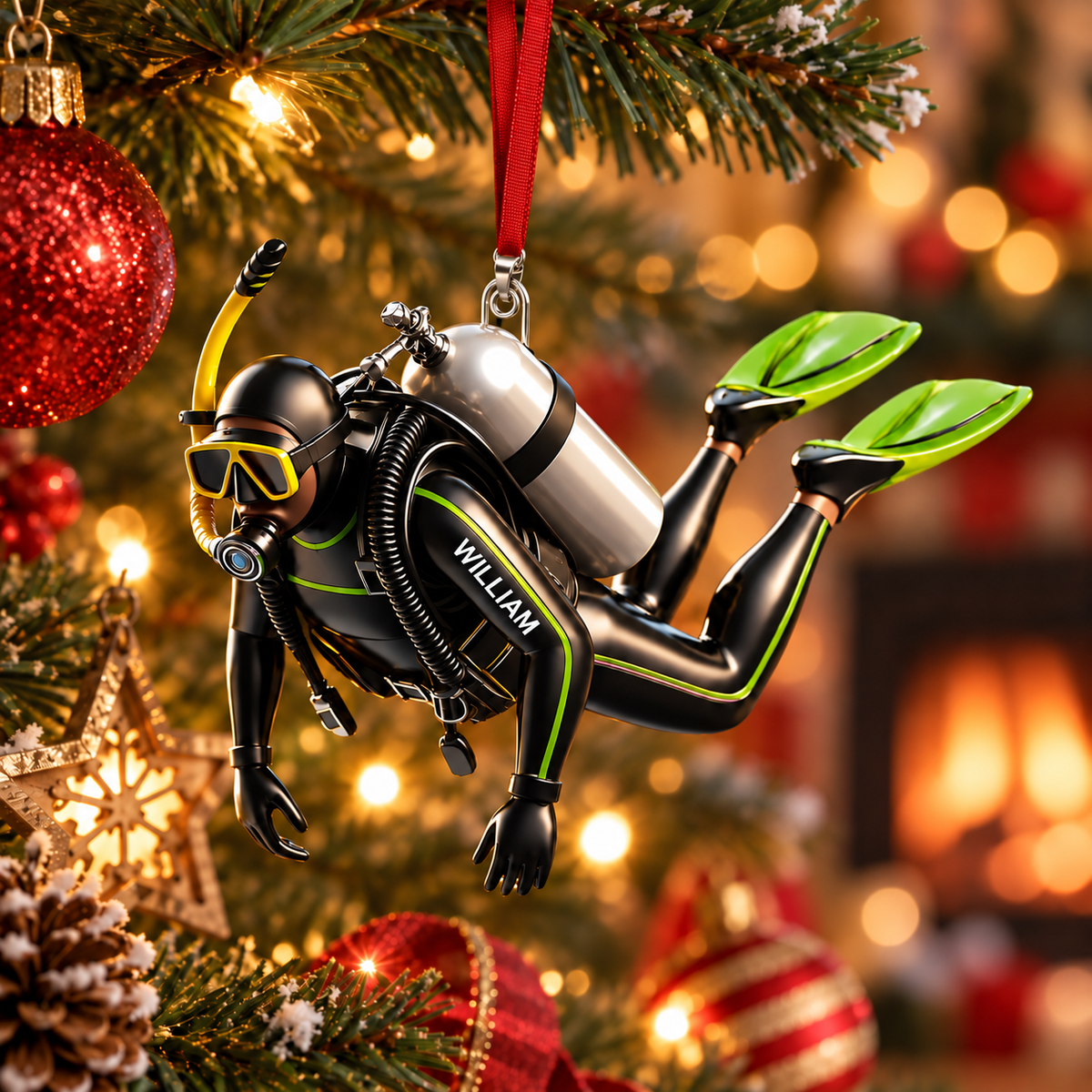 Personalized Scuba Diver Car 3D Effect Ornament, Custom Acrylic Diving Car Hanging Ornament with Name, Scuba Diving Gift for Divers