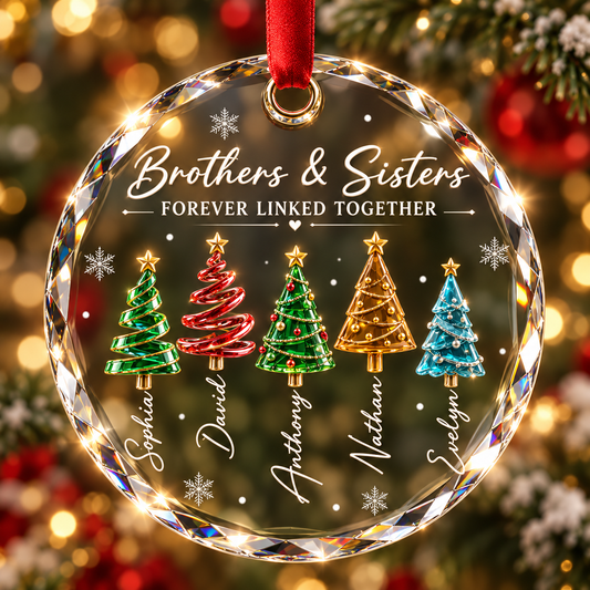 Personalized Siblings 3D Glass Effect Christmas Ornament with Names, Custom Brother Sister Family Keepsake, Christmas Gift for Sibling
