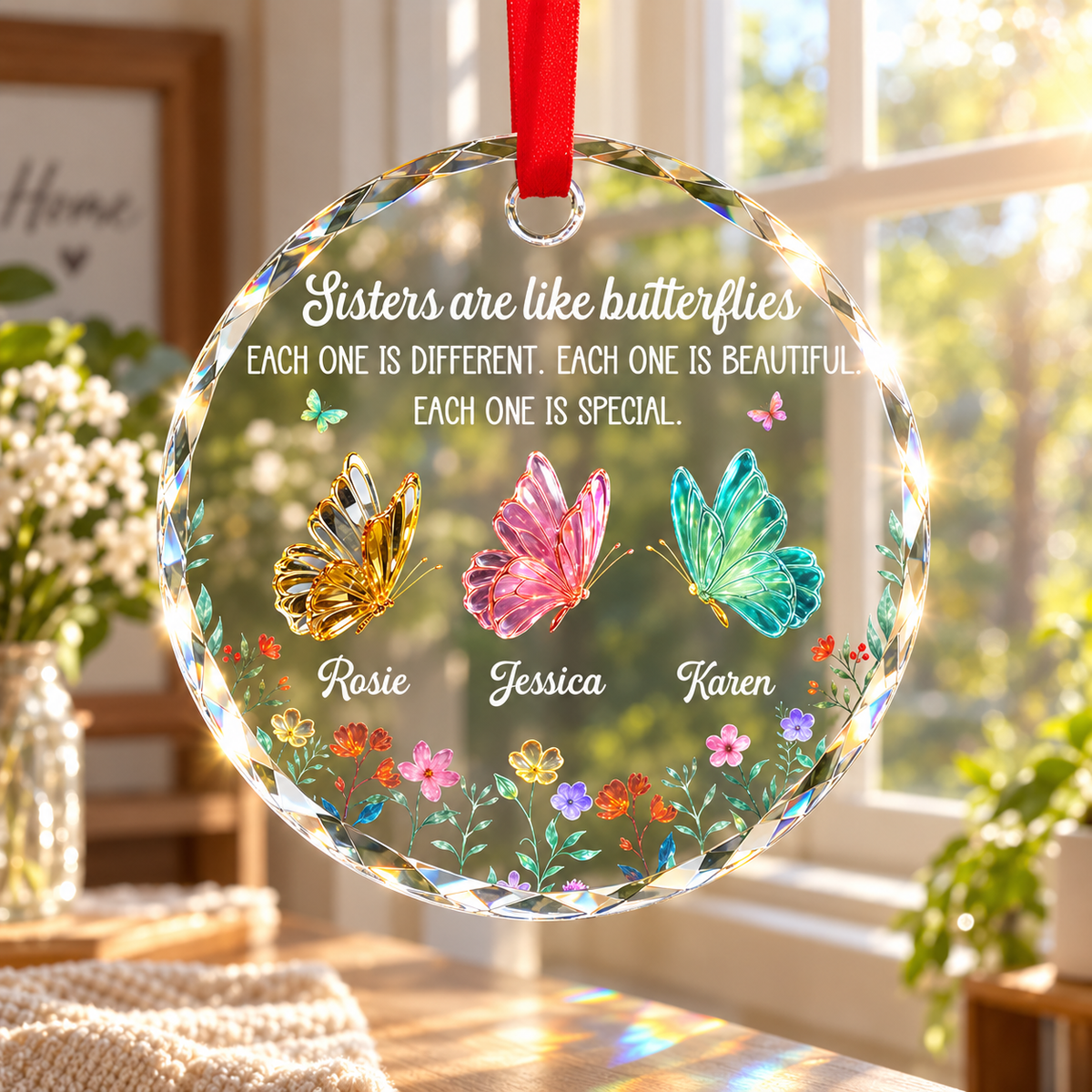 Personalized Sister Christmas Glass Ornament with Names, Custom Festive Sister Love Keepsake, Gift for Sister Sibling Best Friend