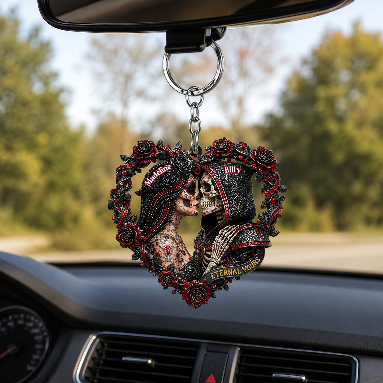 Personalized Skull Couple 3D Effect Keychain, Custom Gothic Couple Key Ring, Romantic Gift for Husband Wife Boyfriend Girlfriend