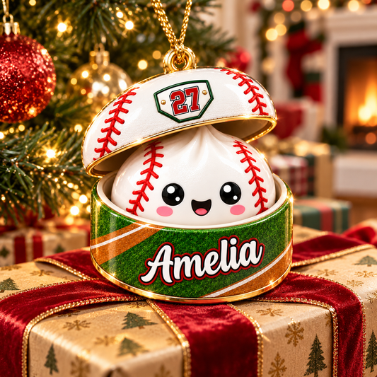 Personalized Baseball 3D Effect Softball Dumpling Christmas Ornament with Name & Player Number, Custom Acrylic Keepsake, Gift for Son Daughter Grandkids