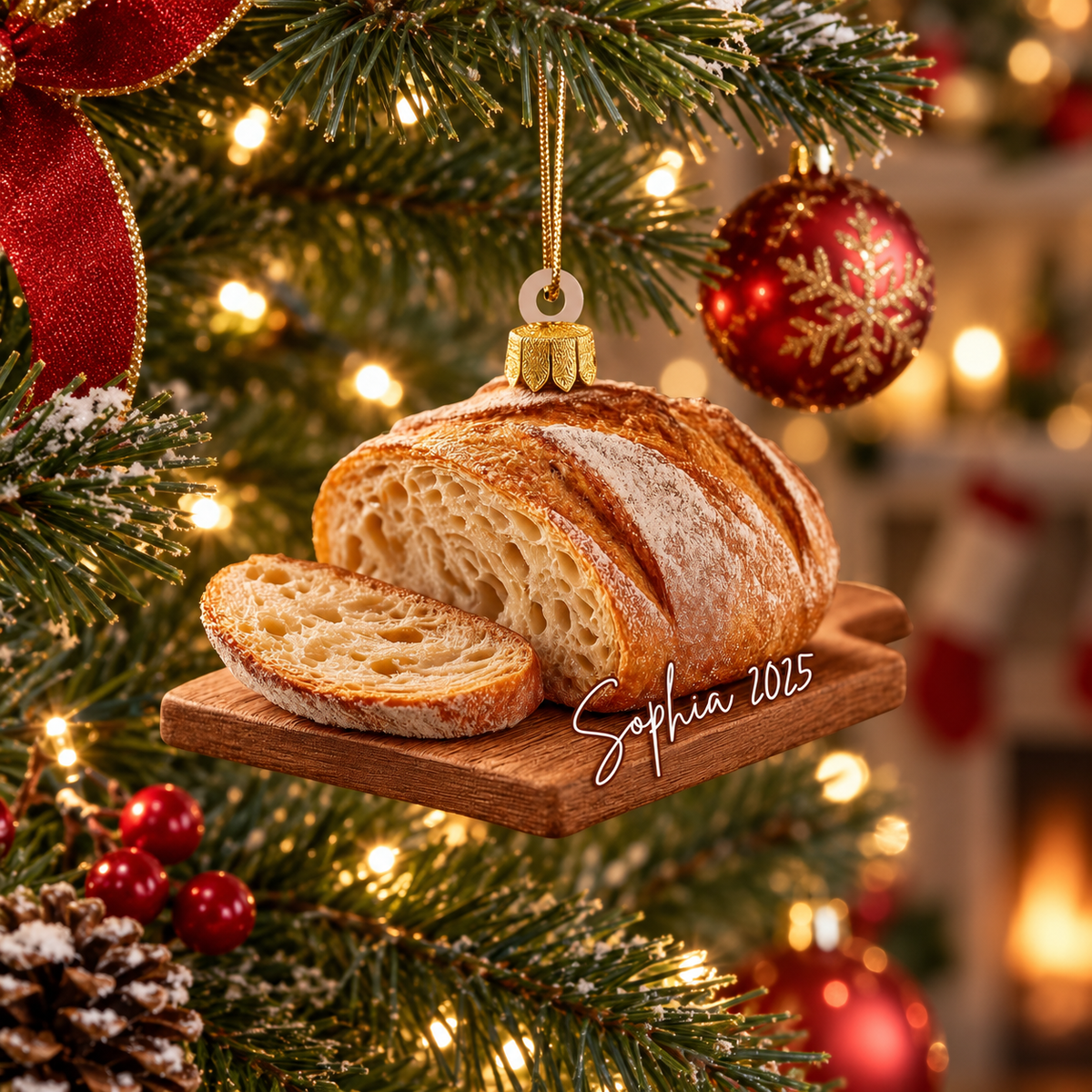 Personalized Sourdough Bread 3D Effect Christmas Ornament, Custom Acrylic Baker Keepsake, Gift for Sourdough Lover Bread Baker Mom Friend