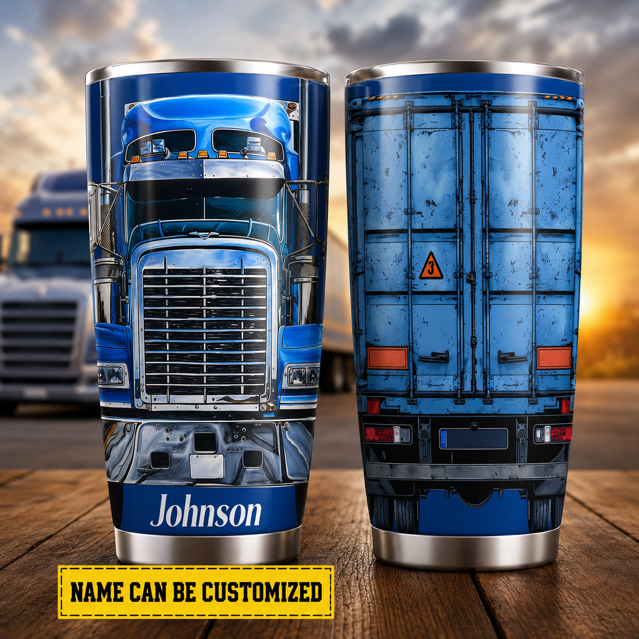 Personalized Trucker Stainless 3D Effect Steel Tumbler with Name, Custom Truck Driver Travel Cup, Gift for Trucker Dad Husband Boyfriend